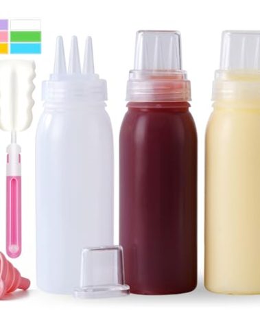 Werduoland 3 Hole Squeeze Bottles for Sauces Plastic Condiment Squeeze Bottles Ketchup Dispenser Salad Dressing Container Squirt Kitchen Squeeze Bottles for Oil BBQ Paint Pancake Art 3 Pcs 13oz/380ML