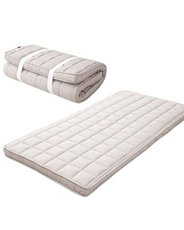 EMOOR Japanese Padded Futon Mattress Machi Twin Gray, Gusset Foldable Storable Elastic Bands Floor Sleeping Guest Bed Tatami Mat