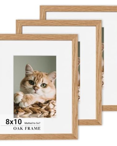 Heimlove 8x10 Picture Frame,Premium Solid Oak Wood Frames Mat for 5x7 Picture & Tempered Glass-8x10 frame for Wall Art Photo and Prints,Tabletop Display family picture-Natural Oak 3 pack