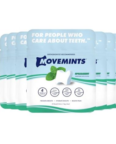 Movemints Clear Aligner Mints - Patented, Edible Alternative to Chewies - Freshen Breath and Improve Dry Mouth with Xylitol - Spearmint (7 Pack)