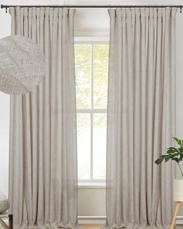 zeerobee Linen Curtains for Living Room/Bedroom 84 Inch Length 2 Panels Set, Light Filtering Linen Drapes, Textured Natural Light Reducing Privacy Curtains, W50 x L84, Dark Flax