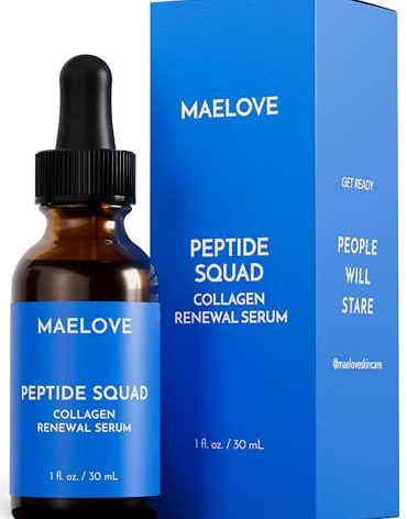 MAELOVE Peptide Squad Collagen Renewal Serum with Copper Peptides, Argireline, Matrixyl 3000 + Hyaluronic Acid and Niacinamide for Wrinkles, Fine Lines, and Skin Elasticity