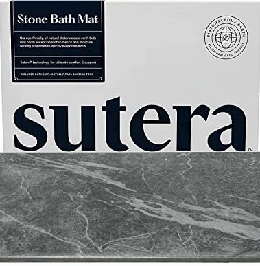SUTERA - Stone Bath Mat, Diatomaceous Earth Shower Mat, Non-Slip Super Absorbent Quick Drying Bathroom Floor Mat, Natural, Easy to Clean (23.5 x 15 Slate)