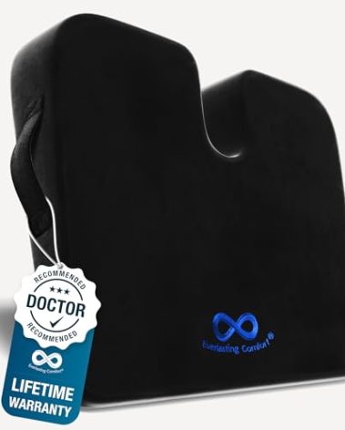 Everlasting Comfort Memory Foam Car Seat Cushion for Long Driving - Back Pain, Sciatica, Tailbone Pain Relief - Adult Booster Wedge Seat Cushions for Car, Truck Seats - Non-Slip, Washable Cover