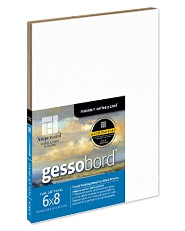 Ampersand Art Supply Gesso Wood Painting Panel: Museum Series Gessobord, 6" x 8", 1/8" Flat Profile, Pack of 3
