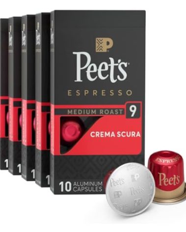Peet's Coffee, Medium Roast Espresso Capsules, Compatible with Nespresso Original Machine - Crema Scura Intensity 9, 50 Count (5 Boxes of 10 Espresso Capsules)