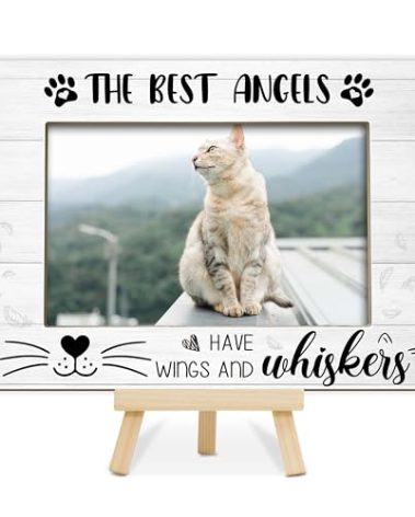 OXRUN Memorial Gifts for Loss of Cat, Pet Memorial Gifts Wooden Photo Frame with Easel, 4x6 Cat Loss Sympathy Frame for Tabletop Display Photo Insert - G01