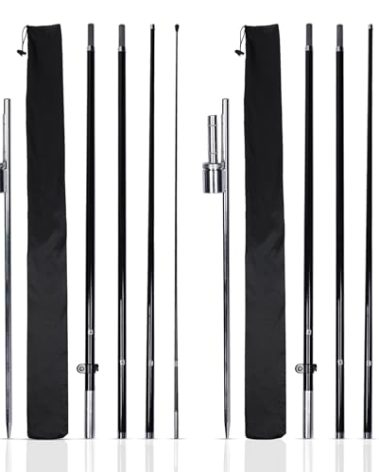 KLEXORE & CO Feather Flag Pole Kit for 12ft Feather Flags 15ft Tall 2 Pack 100% Fiberglass for Business Advertising Flags Custom Feather Flags with Heavy Duty Ground Spikes Swooper Flag Pole kit only
