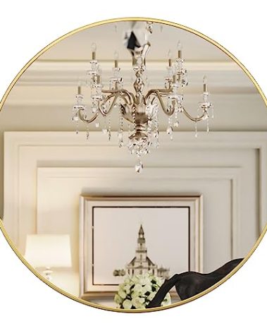 Growsun 39 inch Gold Round Mirror Large Wall Mounted Circle Mirror Metal Frame for Bathroom, Entry, Dining Room, & Living Room