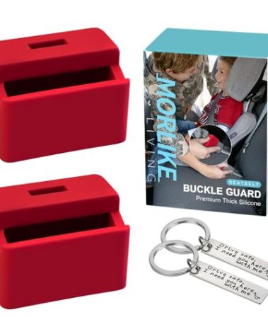 Morlike Silicone Seatbelt Secure Buckle Safety Cover Lock | Keep Children Safe in Car Seat and Prevent Kids from Accidentally Unbuckling | Buckle Guard Fits Almost Vehicles (red,2PACK)