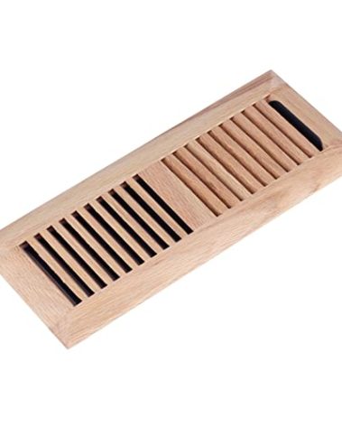 Hardwood Red Oak Floor Register, Drop in Vent Cover, 6x12 Inch with Damper, Unfinished