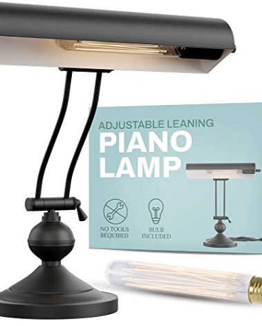 Home Intuition Classic Antique Retro Adjustable Leaning Piano Lamp Banker Desk Light with LED Bulb Included (Matte Black)