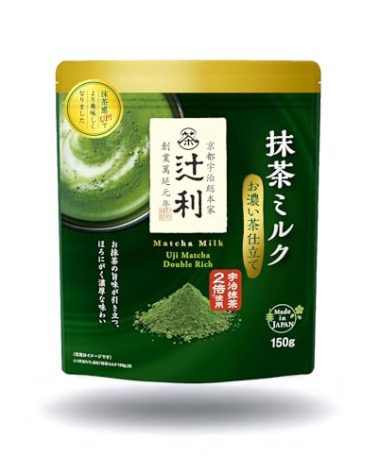 Matcha Milk Uji Double Rich Latte by Tsujiri, 150g Resealable Bag Made in Kyoto Japan