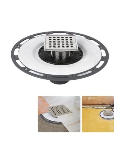 4-Inch Square Shower Drain with Bonding Flange - Durable Stainless Steel Shower Drain Flange Kit for Quick Drainage, Easy Installation, Ideal for Bathroom & Wet Area Renovations