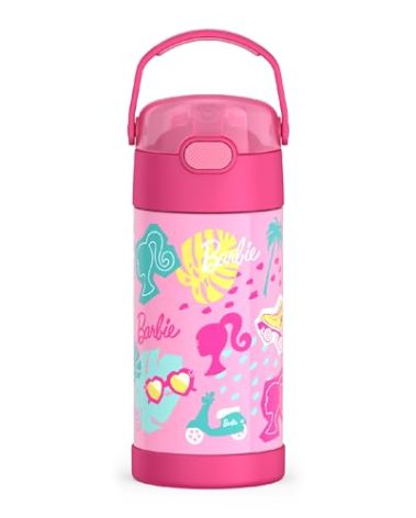 THERMOS FUNTAINER Water Bottle with Straw - 12 Ounce - Kids Stainless Steel Vacuum Insulated Water Bottle with Lid, Barbie