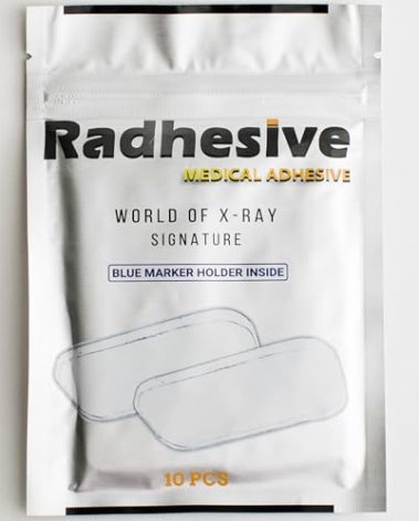 RADHESIVE™ 10PCS X-Ray Marker Adhesive Strips with Blue Holder, Extra Strong & Sticky, Heavy Duty, Washable & Reusable Medical Adhesive Strips for Radiologists & Medical Professionals, World of Xray