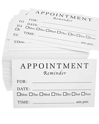 RXBC2011 Appointment Reminder Cards (Pack of 100) for Dentist Therapist Doctor Hair Salon Pack of 100