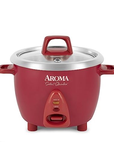 Aroma Housewares Select Stainless Rice Cooker & Warmer with Uncoated Inner Pot, 6-Cup(cooked)/ 1.2Qt, ARC-753SGR, Red