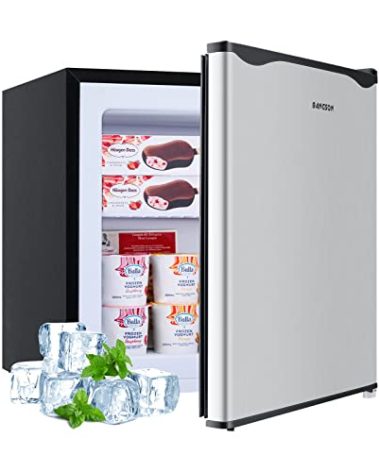 BANGSON Upright Freezer,1.1Cu.ft Mini Freezer with Removable Shelf, Single Door Compact Freezer for Home, Kitchen, Office, Apartment(Silver)
