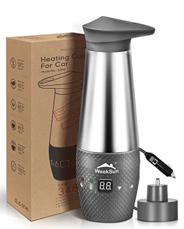 Car Kettle 12V, Portable Car Kettle Water Boiler with Temperature Control, Stainless Steel Inner, Quick Boiling, Auto Shut-Off, Leak Proof and Boil-Dry Protection, 348ml