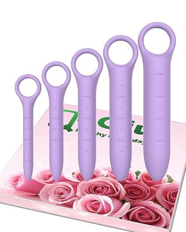 QoQiu 5-Pack Silicone Dilators for Pelvic Floor for Women with Fine Scales, Pelvic Wand Massager，Pelvic Floor Muscle Trainer, Pelvic Floor Strengthening Device with Storage Bag, Purple