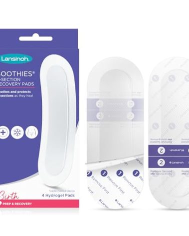 Lansinoh C-Section Disposable Recovery Pads, Postpartum C Section Essentials, 4 Sterilized Pads Provide Cooling Relief to Scar Area, C Section Recovery Must Haves, Great for Baby Registry