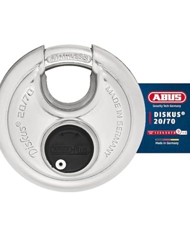 ABUS Diskus 20/70 Heavy Duty Stainless Steel Disk Padlock - Rustproof Lock with 3/8" Shackle - Made in Germany - Keyed Alike Code 323614