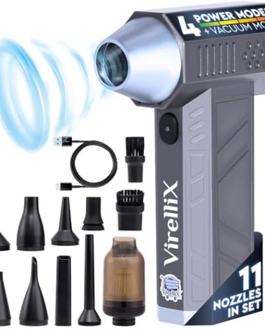 2in1 Electric Air Duster&Vacuum Cleaner - 150,000 RPM Compressed Air Duster with 4 Modes, Portable Air Blower & Rechargeable, Mini Blower for Computer, Keyboard, Electronics (Aircraft-Grade Aluminum)