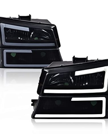 ALLGOOD LED Headlights Assembly Front Headlamp,Compatible with Chevy Silverado 1500 2500 3500 HD 2003-2006,Fit Avalanche 1500 2500 03-06(Fits Models without Cladding Only),Smoky Lens Black Housing