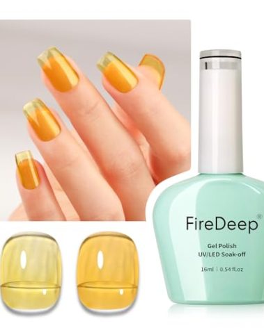 Firedeep Jelly Yellow Gel Nail Polish, 16ml Sheer Yellow Nail Polish UV/LED Soak Off Gel Polish for Spring Summer Manicure 1Pcs