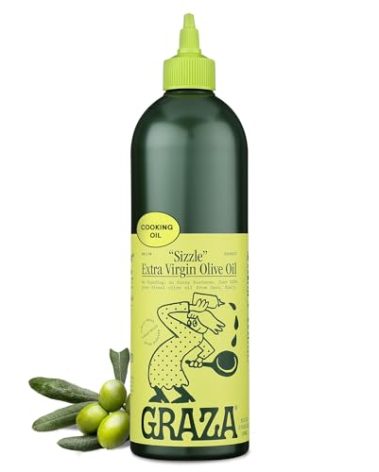 Graza Sizzle Extra Virgin Olive Oil, Cooking Oil - High Polyphenol Peak Harvest EVOO Cooking Oil in a Squeeze Bottle - Single Origin Olive Oils from Spain - 25.3 Fl Oz (750ml)