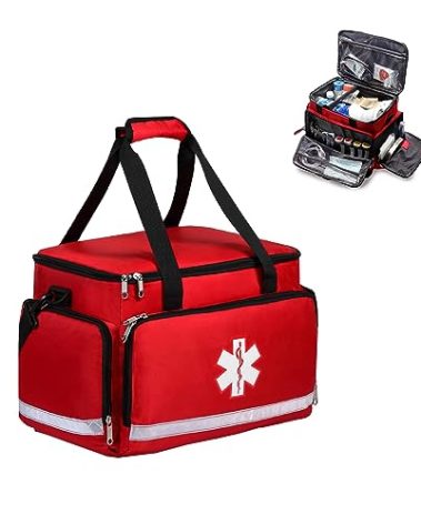 Gatycallaty Medical Bag Large Water-Resistant First Aid Bags with Multiple Pockets for Nurse Portable Clinical Home Health Bag Doctor Bag Nurse Gift for Home Hiking Travel Care Hospice Outdoors (Red)
