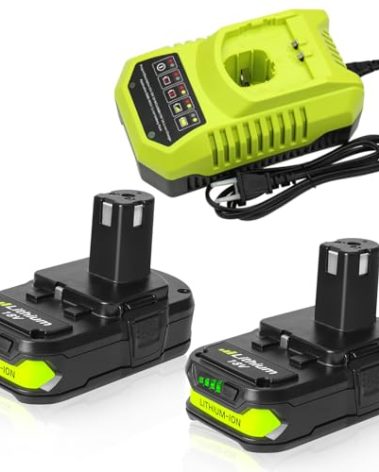 TENMOER 2 Pack 18V 3.0AH Battery Compatible with Ryobi 18V Battery with Charger Combo Kit