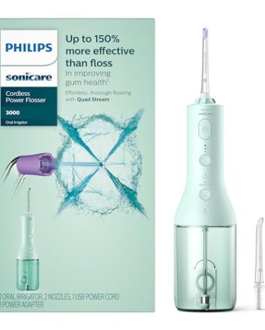 Philips Sonicare Cordless Power Flosser 3000, Water Flosser with Innovative Quad Stream Technology, Oral Irrigator with 2 Flossing Modes and 3 Intensity Levels, Ergonomic Design, Mint, HX3826/24
