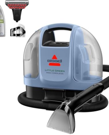BISSELL Little Green Mini Cordless Portable Carpet and Upholstery Deep Cleaner, Car/Auto Detailer, with HydroRinse Self-Cleaning Tool and 4" Tough Stain Tool, Limited Edition Color Lake, 4015L