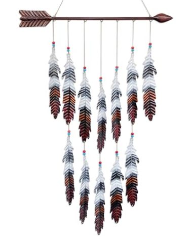 VinSees Metal Arrow & Feather Wall Art, Native American Indian Style Decor, Arrow Western Decor, Wind Chime Pendants, Thanksgiving Gift, American Indian Decoration