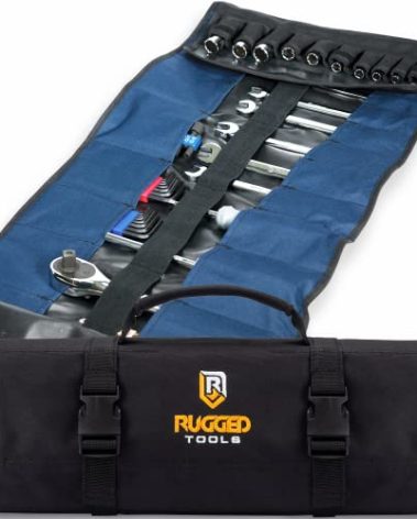 32 Pocket Tool Roll Organizer - Wrench Organizer & Tool Pouch - Wrench Roll Includes Pouches for 10 Sockets - Roll Up Tool Bag for Electrician, HVAC, Plumber, Carpenter or Mechanic - From Rugged Tool