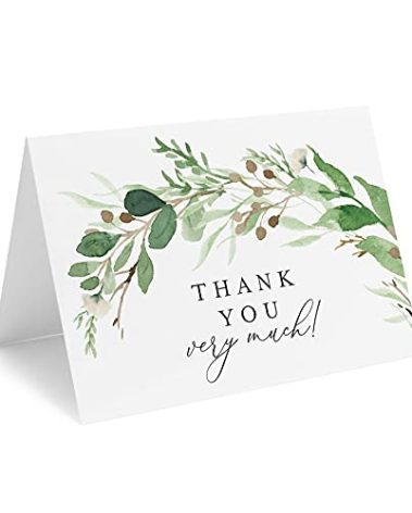 Bliss Collections Thank You Cards with Envelopes, All-Occasion Thank You Cards for Weddings, Bridal Showers, Baby Showers, Birthdays, Parties and Special Events 4"x6", Pack of 25, Eucalyptus Greenery