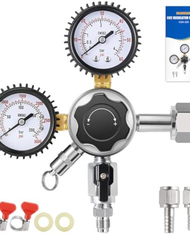 Hilangsan CO2 Regulator for Kegerator CO2 Regulator Beer Keg Regulator CO2 Kegerator Regulator CGA-320 Co2 Tank Regulator Dual Stage CO2 Regulator Kegerator Parts Draft Beer Regulator Gauges