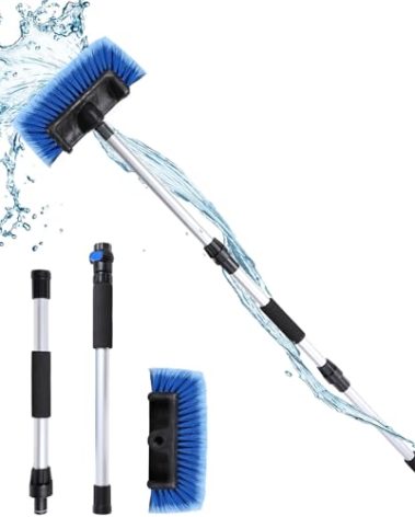 NAVAPAL 54" Flow-Thru Car Wash Brush with Long Handle, Soft Bristle Car Washing Brush with Extendable Handle and Hose Attachment for Car, RV, SUV, Truck, Boat, House Siding, Solar Panels, Blue