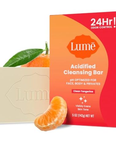 Lume Acidified Body Cleansing Bar - 24 Hour Odor Control - Removes Odor Better than Soap - Moisturizing Formula - Formulated Without SLS orParabens - OB/GYN Developed - 5 ounce (Clean Tangerine)
