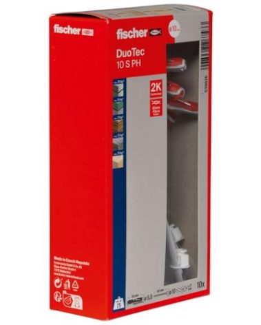 fischer DuoTec 25/64" S PH LD, high-quality toggle-plug with panhead screw, 2-component-plug for fastening in plasterboard, gypsum fibreboard, wood, steel & plastic pannels, etc., 10 plugs & 10 screws