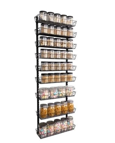 SWOMMOLY Adjustable Wall Mount Spice Rack, 9-Tier Dual-use (Multi-use) Organizer, Black