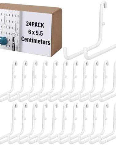 GlikCeil 24 Pcs Pegboard Hooks Compatible with IKEA Skadis Pegboard, Long L Shape Hooks Pegboard Accessories for Home Office Storage Tool, Display Keyboards(White)