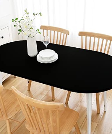 Wolkemer Fitted Oval Tablecloth Spandex Stretch Black Cocktail Table Cover Elastic Edge Topper Cap for Dining Wedding Party Picnic 48 x 72 Inch