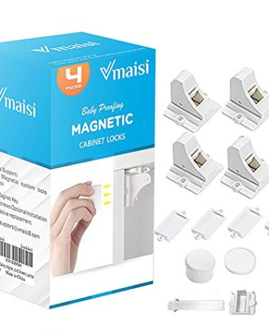 Child Safety Magnetic Cabinet Locks - vmaisi 4 Pack Adhesive Baby Proofing Cabinets & Drawers Latches