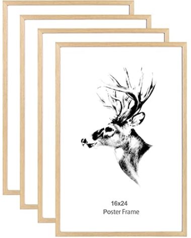 Yaetm 16x24 Picture Frames, Natural Solid Oak Wood Frame 16 x 24 inch, Ideal for Wall Gallery and Poster, Wall Mount (4 Pack, Oak)