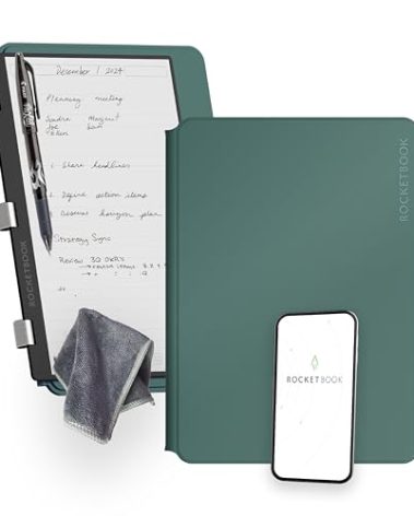 Rocketbook Pro 2.0 Reusable Professional Smart Notebook, Letter Size 8.5x11, Green - Lined & Dot Grid Pages, App-Connected, Erasable, Premium Cover, Ideal for Work Notes and Business Meetings