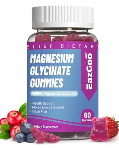EAZGOO Magnesium Glycinate Gummies 400mg with L-Threonine 200mg - Sugar-Free Magnesium Potassium Supplement with Vitamin D, B6, CoQ10 for Muscle - 60 Mixed Berry Flavored Gummies