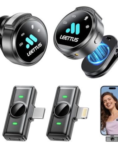 2 Pcs True Dual Receivers Mini Microphone for iPhone 7-16/Android/Tablet,Lavalier Wireless Microphones with DSP Noise Cancellation,Magnetic Clip,18H,Mic Mini for TikTok,Live Streaming,Interviews,Gifts